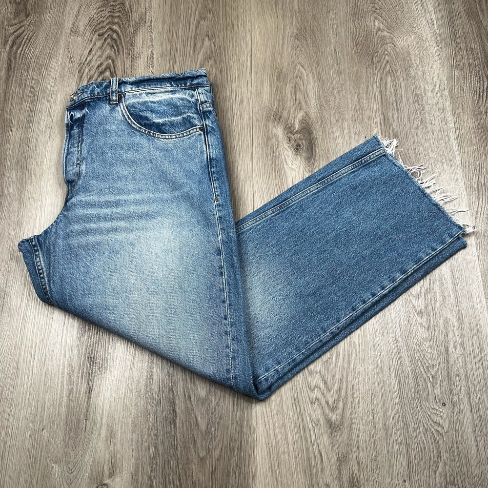 Frame The Straight Jeans Mens Size 36 Inseam 29" Light Blue Wash Raw Hem